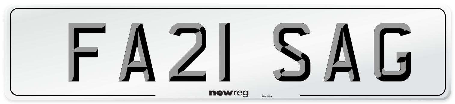FA21 SAG Number Plate from New Reg